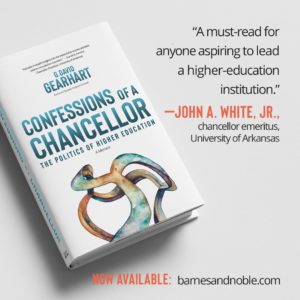 photo of the book Confessions of a chancellor with John A. White's review "A must-read for anyone aspiring to lead a higher education institution."